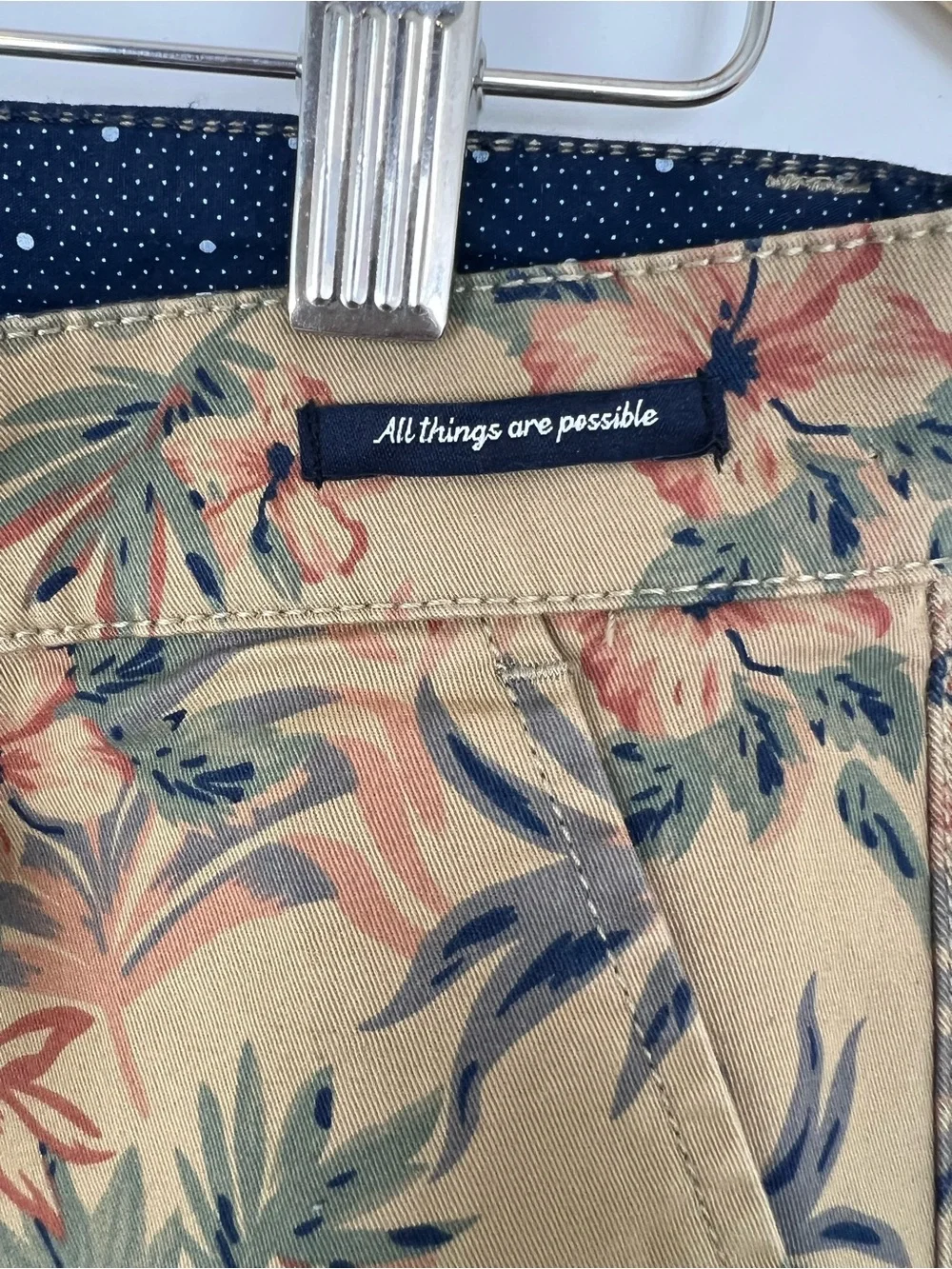 Denim & Flower Men's Tan Floral Chino Shorts with Green & Orange Print